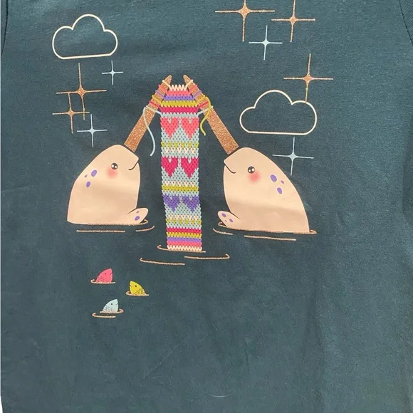 Cat & Jack Teal Long Sleeve with Cute Graphic - Picture 2 of 3